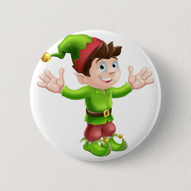 Christmas elf waving pinback button (Front)