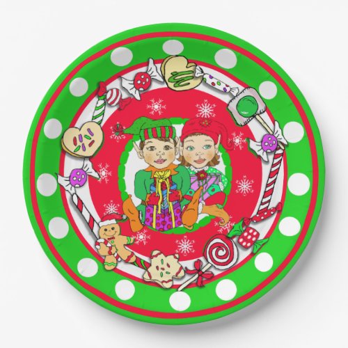 Christmas Elf Whimsical Candy Polka Dot Paper Plates