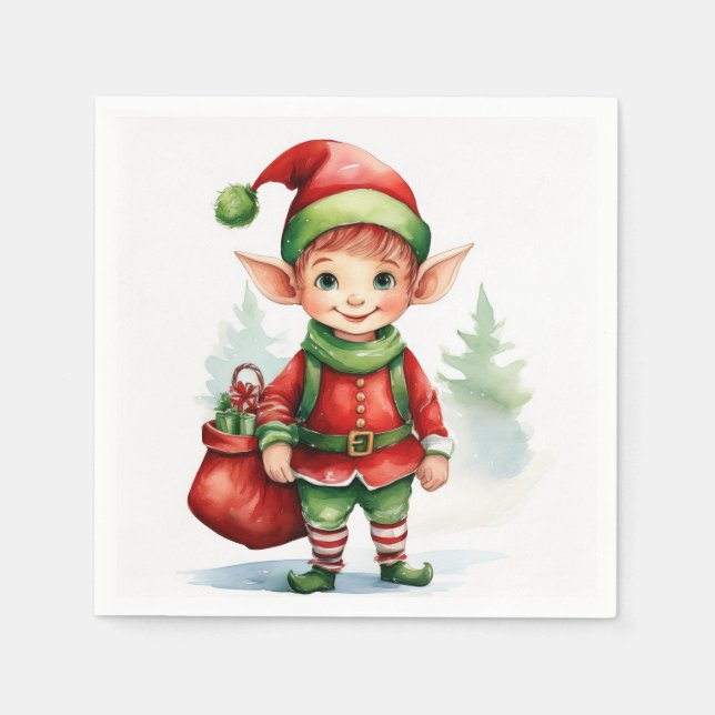 Christmas elf with a sack of gifts napkins (Front)