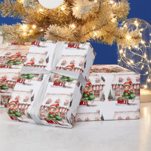 Christmas elf with a sack of gifts wrapping paper
