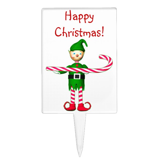 Christmas Elf with Candy Cane Cake Topper (Front)