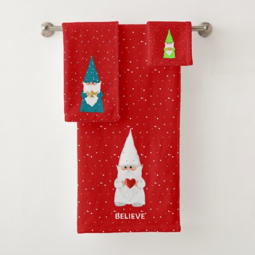 Christmas Elf with Heart on Red Bath Towel Set