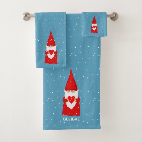 Christmas Elf with Heart on Sapphire Blue Bath Bath Towel Set