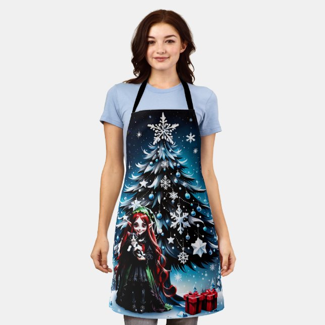 Christmas Elf with Kitten.  Apron (Worn)