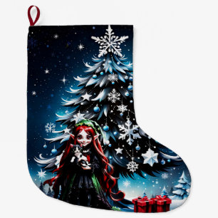 Christmas Elf with Kitten. Large Christmas Stocking