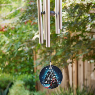 Christmas Elf with Kitten. Wind Chime