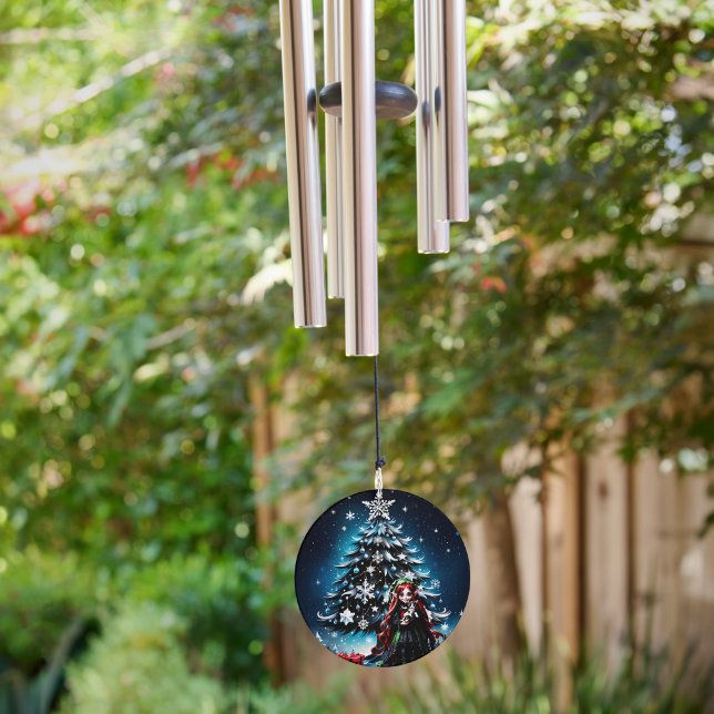 Christmas Elf with Kitten.  Wind Chime (Backyard)