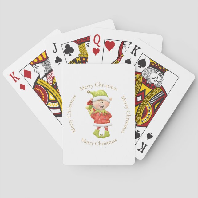 Christmas Elf with Present Poker Cards (Back)