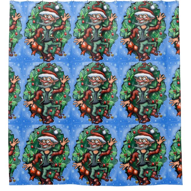 Christmas Elf with Wreath Shower Curtain (Front)