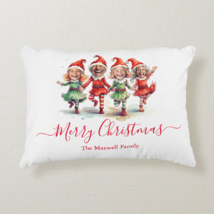 Christmas elves 4 photos family name accent pillow