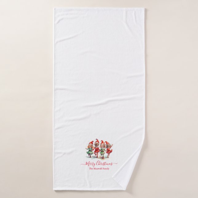 Christmas Elves 4 Photos family name Bath Towel (Bath Towel)