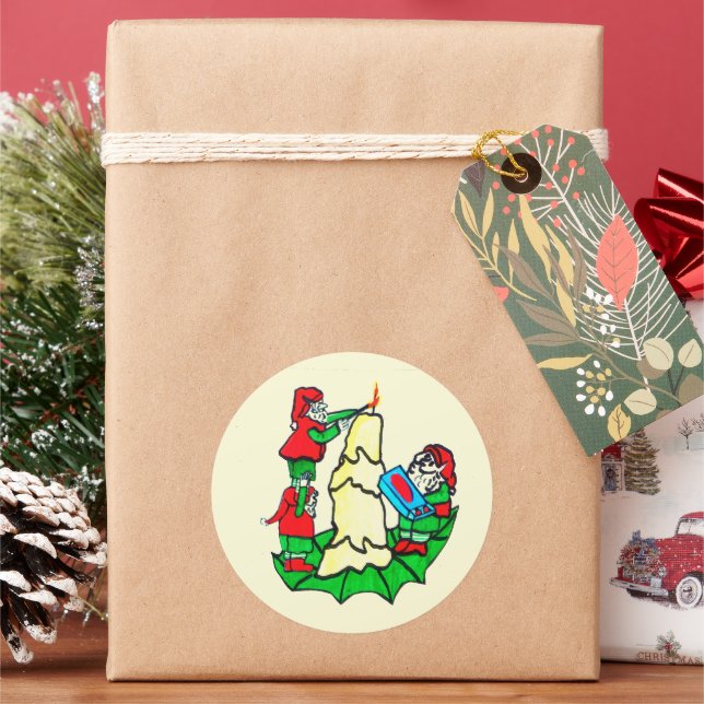 CHRISTMAS ELVES  CLASSIC ROUND STICKER (Holiday)