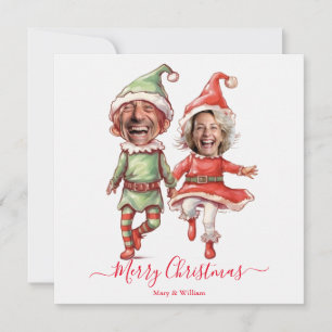 Christmas elves couple holiday card