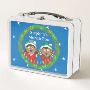 Christmas Elves Dark Hair Metal Lunch Box