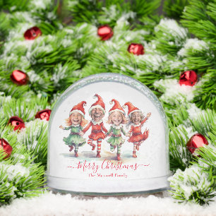 Christmas Elves Family 4 Photo Collage Snow Globe