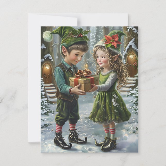 Christmas Elves Gift Exchange – Holiday Card  (Front)