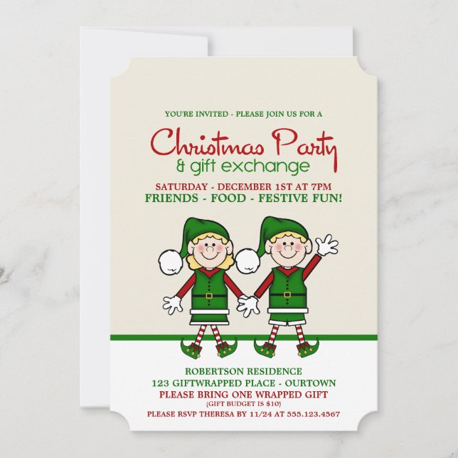 Christmas Elves Gift Exchange Party Invitation (Front)