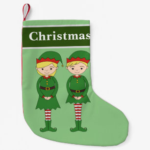 Christmas Elves Green Small Christmas Stocking