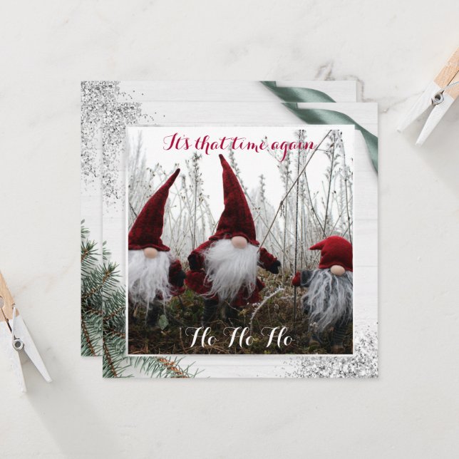 Christmas Elves Ho Ho Ho Glitter Fun Flat Card (Front/Back In Situ)