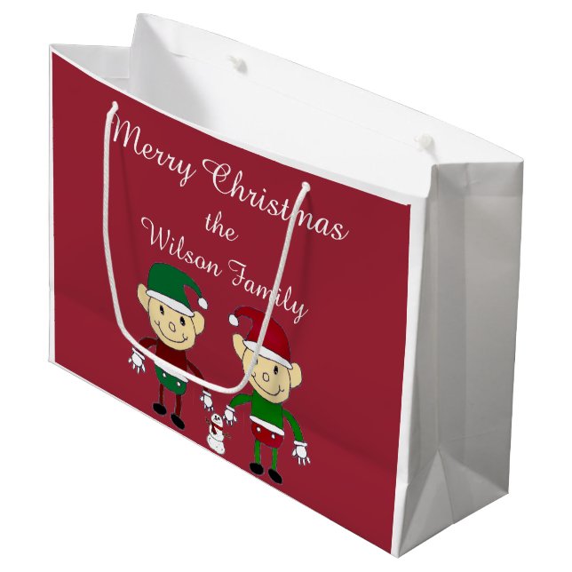 Christmas Elves Holiday large gift bag (Front Angled)