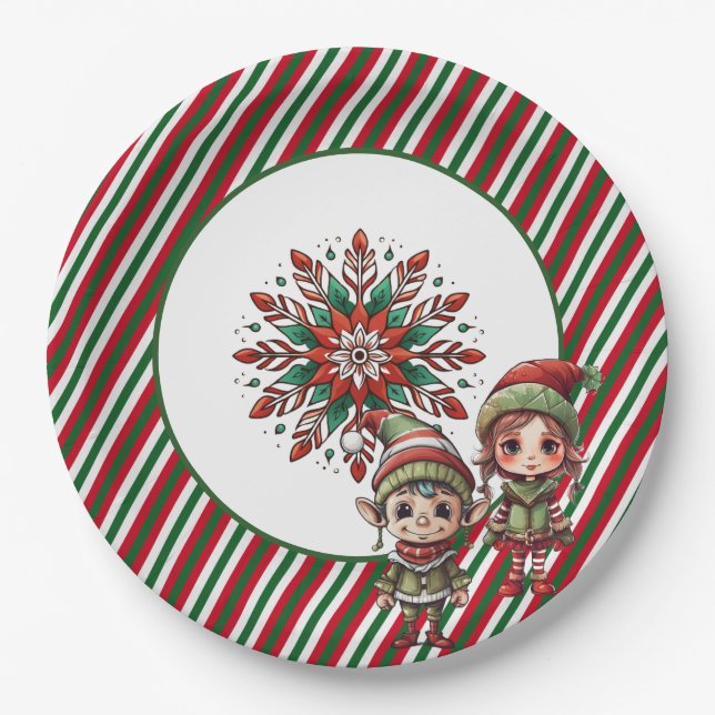 Christmas Elves Holiday Party Paper Plates (Front)