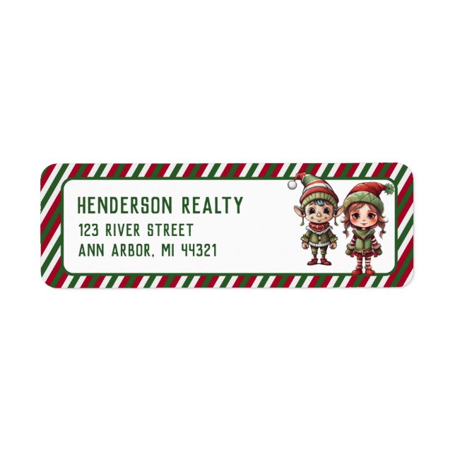 Christmas Elves Holiday Return Address Label (Front)