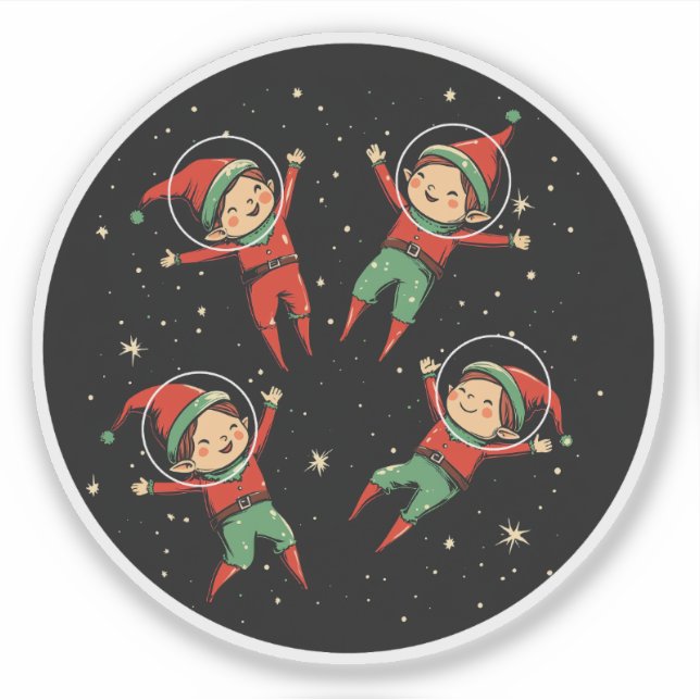 Christmas Elves in Space Sticker (Front)
