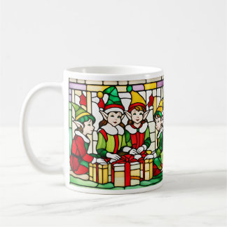 Christmas Elves in Stained Glass Coffee Mug