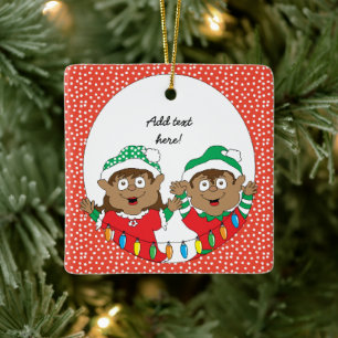 Christmas Elves of Color Ceramic Ornament