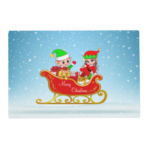 Christmas Elves on Sleigh with Gifts Placemat
