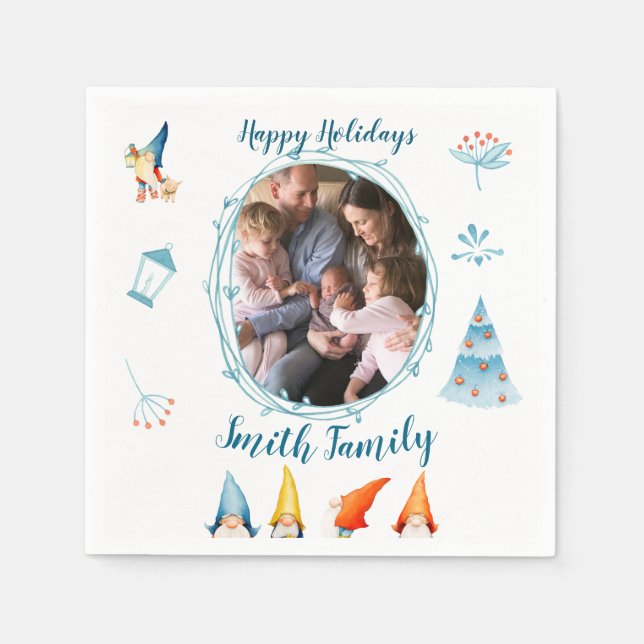 Christmas Elves Paper Napkins With Photo (Front)