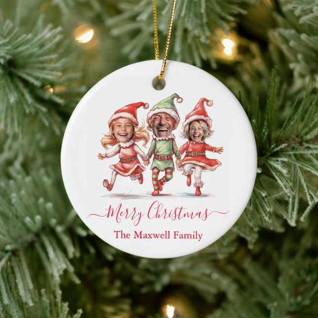 Christmas elves photo  ceramic ornament (Tree)