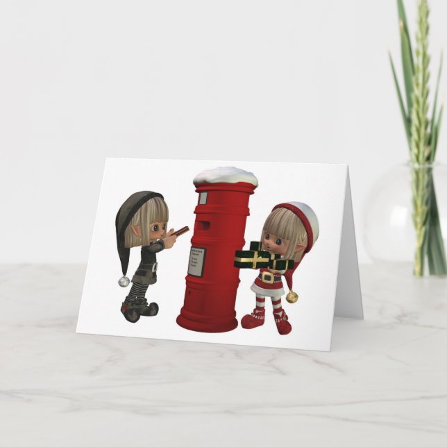 Christmas Elves - Posting Presents Holiday Card (Front)