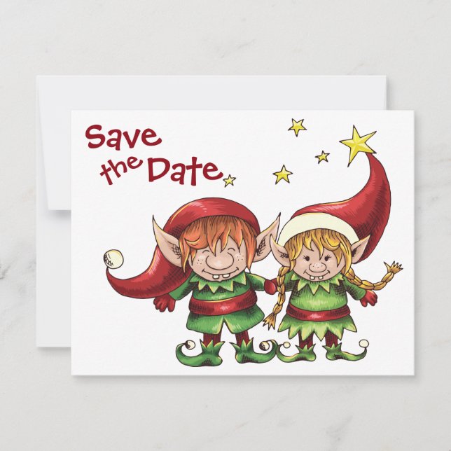 Christmas Elves Save the Date Wedding Announcement (Front)
