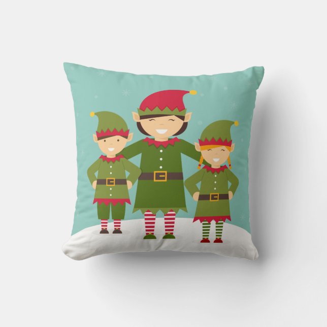 Christmas Elves Throw Pillow (Front)