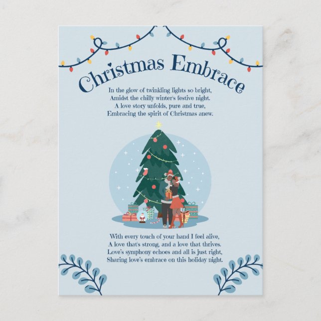 Christmas Embrace Love Poem Postcard (Front)
