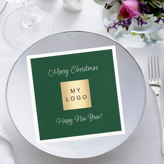 Christmas emerald green cafe bar business logo napkins (Creator Uploaded)