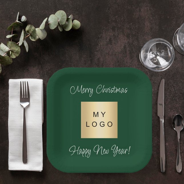 Christmas emerald green cafe bar business logo paper plates (Creator Uploaded)