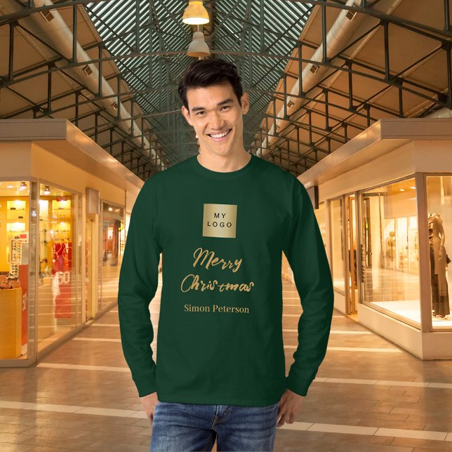 Christmas emerald green gold business logo name T-Shirt (Creator Uploaded)