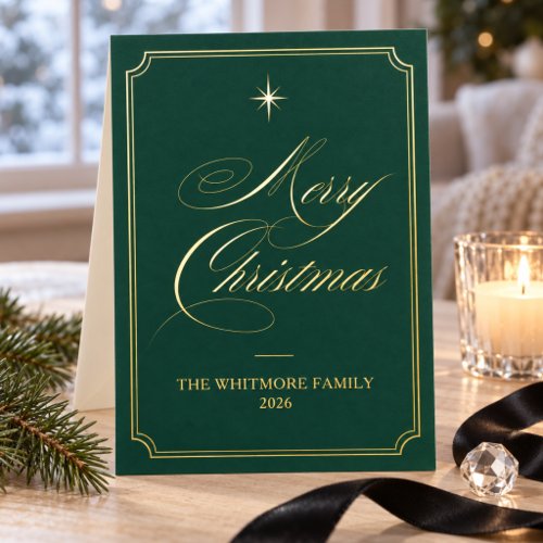 Christmas Emerald Green &amp; Gold Elegant Calligraphy Foil Holiday Card