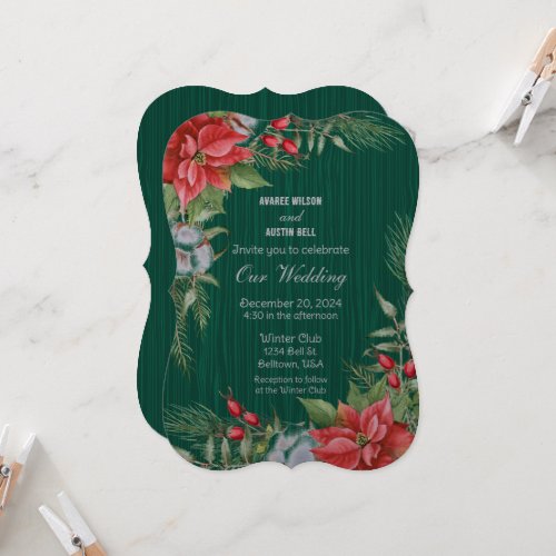 Christmas Emerald Green Poinsettia  Invitation