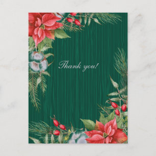 Christmas Emerald Green Poinsettia Wedding Postcard