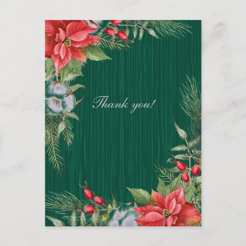 Christmas Emerald Green Poinsettia Wedding  Postcard