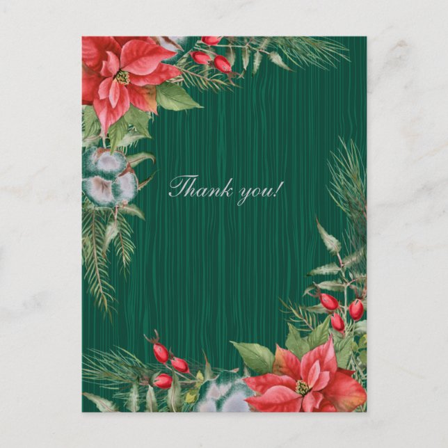 Christmas Emerald Green Poinsettia Wedding  Postcard (Front)