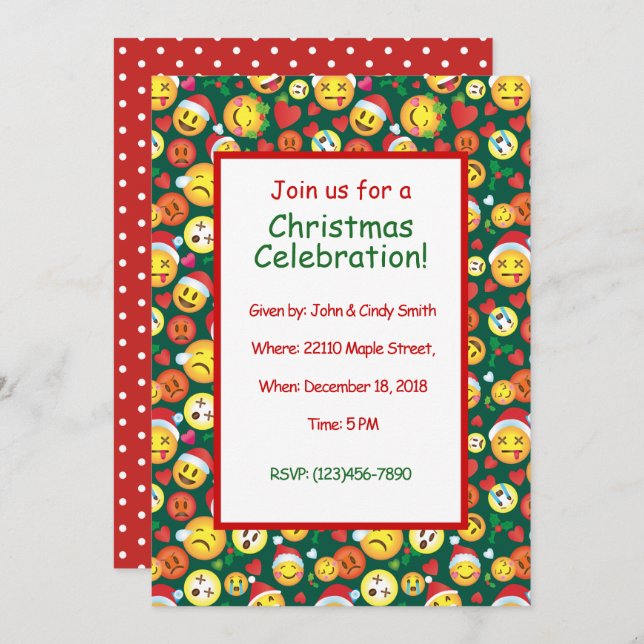 Christmas Emoji Party Invitations (Front/Back)