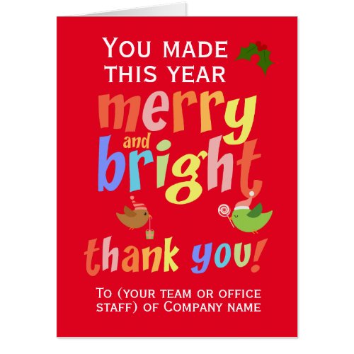 Christmas Employee Volunteer Thank You Jumbo Card