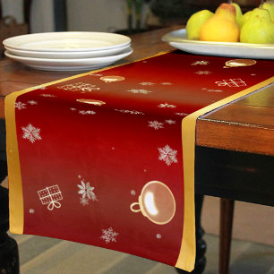 Christmas enchantment red and gold short table runner