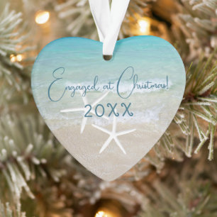 Christmas Engagement Beach Ornament Photo and Text