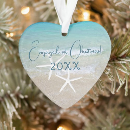 Christmas Engagement Beach Ornament Photo and Text