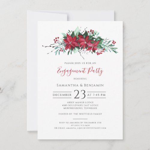 Christmas Engagement Party Floral Berries Script Invitation